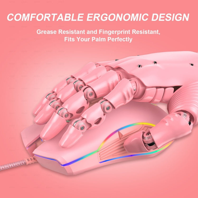 E32  7 Keys 3200 DPI Pink Girls RGB Glowing Wired Mouse Gaming Mouse, Interface:, Type-C, USB