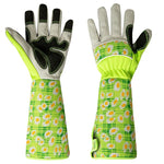 Gardening Stab Resistant Print Sleeve Wrist Extended Gloves, Green, Pink