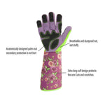 Gardening Stab Resistant Print Sleeve Wrist Extended Gloves, Green, Pink