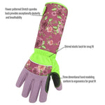 Gardening Stab Resistant Print Sleeve Wrist Extended Gloves, Green, Pink