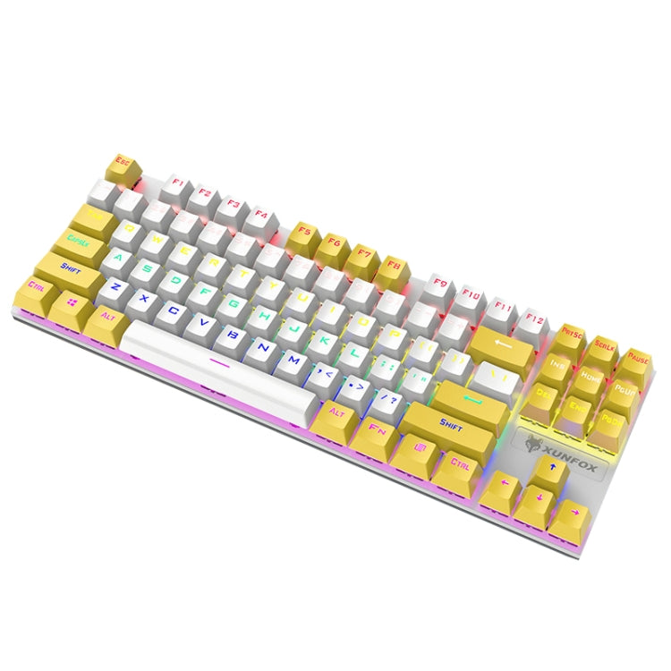 XUNFOX K80 87 Keys Wired Gaming Mechanical Illuminated Keyboard, Cable Length:1.5m, White Yellow, Black Gray, Pink White, Blue White, White Blue, Yellow White, Gray Black