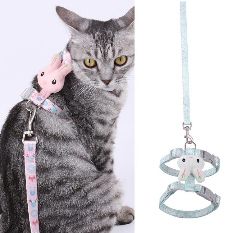 Rabbit Head Type Cat Traction Rope Anti-breakaway Adjustable Cat Leash, Small Suitable for Within 3kg, Large Suitable for 3-6kg