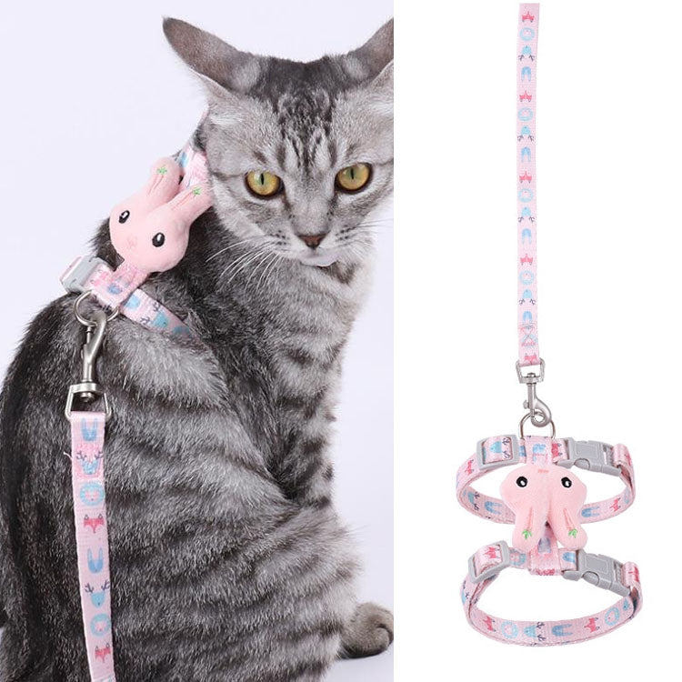 Rabbit Head Type Cat Traction Rope Anti-breakaway Adjustable Cat Leash, Small Suitable for Within 3kg, Large Suitable for 3-6kg