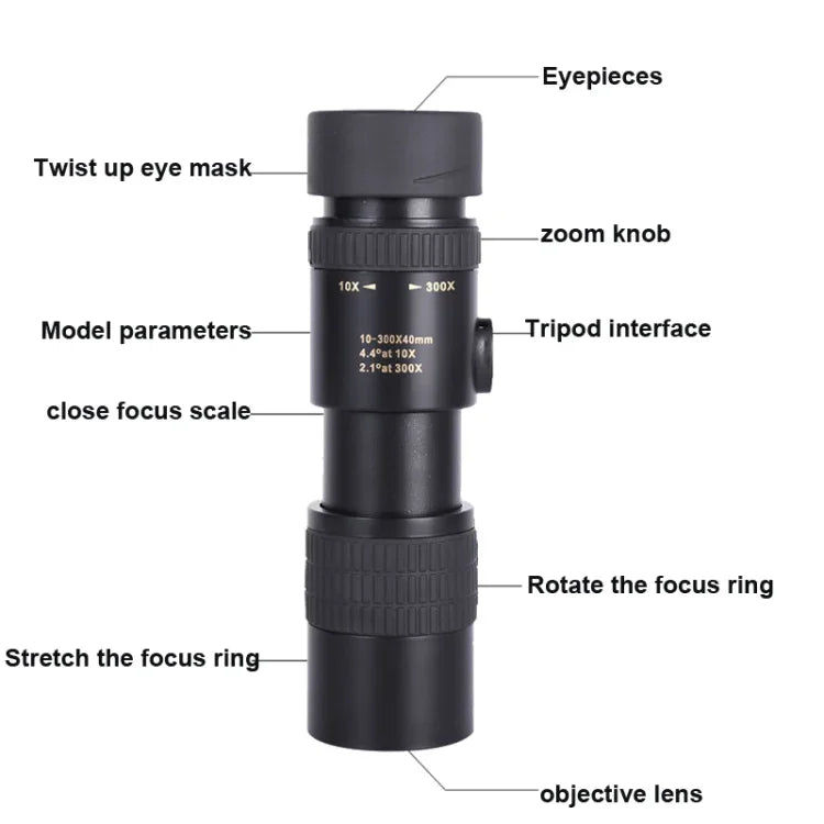 10-300x40 Monocular HD Telescope BAK4 Prism Telescope,Style:, Standard