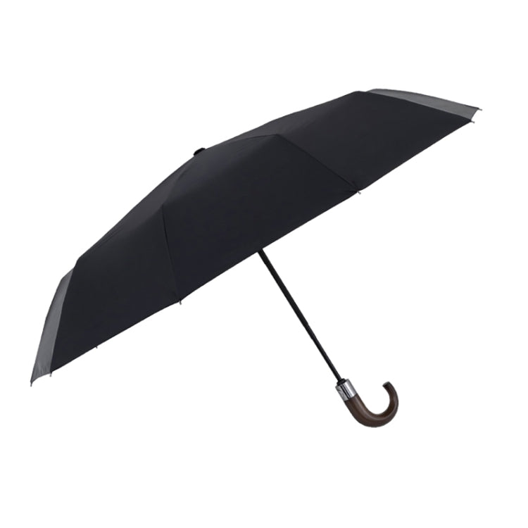 PARACHASE Solid Wood Bending Handle 10 Bone Three Fold Automatic Umbrella, Grey, Black, Navy