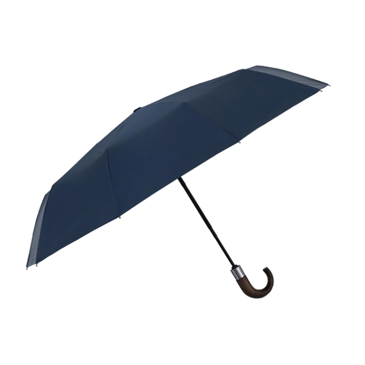 PARACHASE Solid Wood Bending Handle 10 Bone Three Fold Automatic Umbrella, Grey, Black, Navy