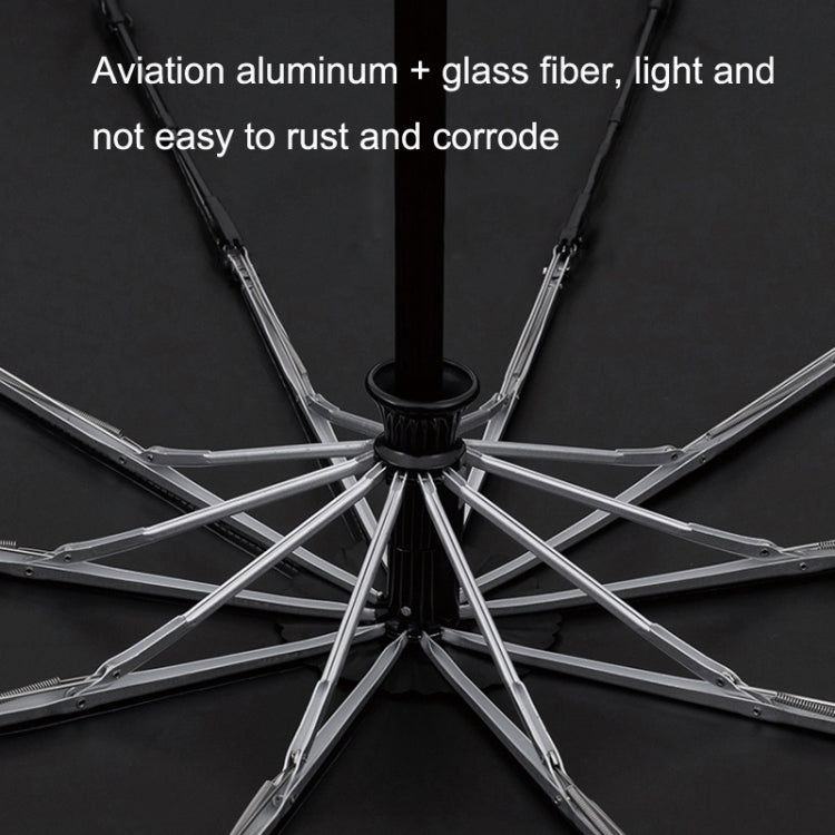 PARACHASE Solid Wood Bending Handle 10 Bone Three Fold Automatic Umbrella, Grey, Black, Navy