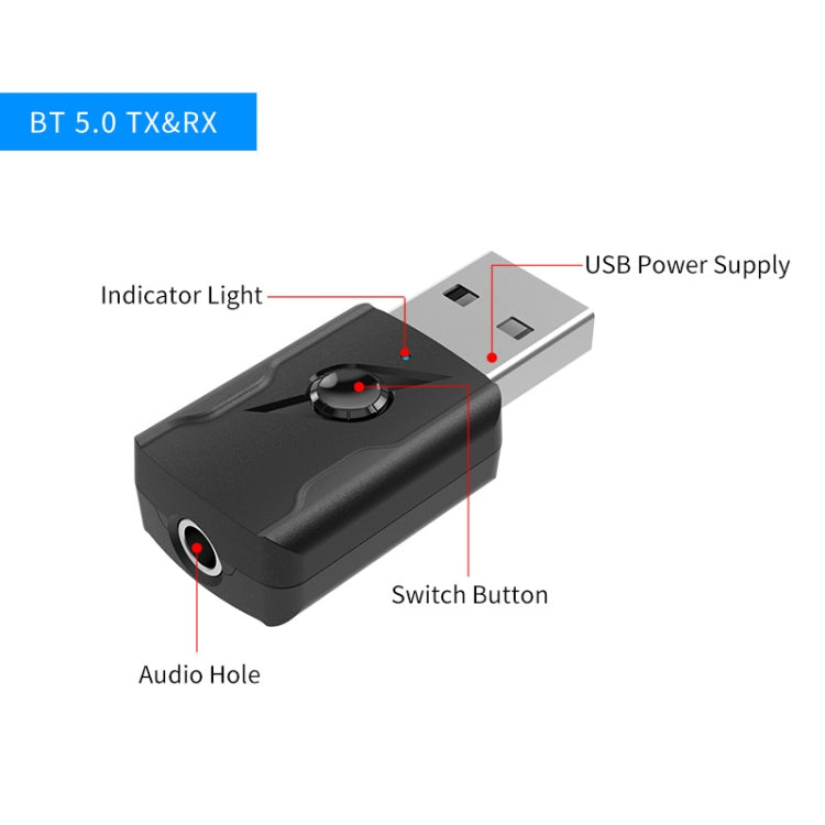 5.0 Bluetooth Transmitter AUX Receiver USB Dual Output Computer Audio Adapter, M136