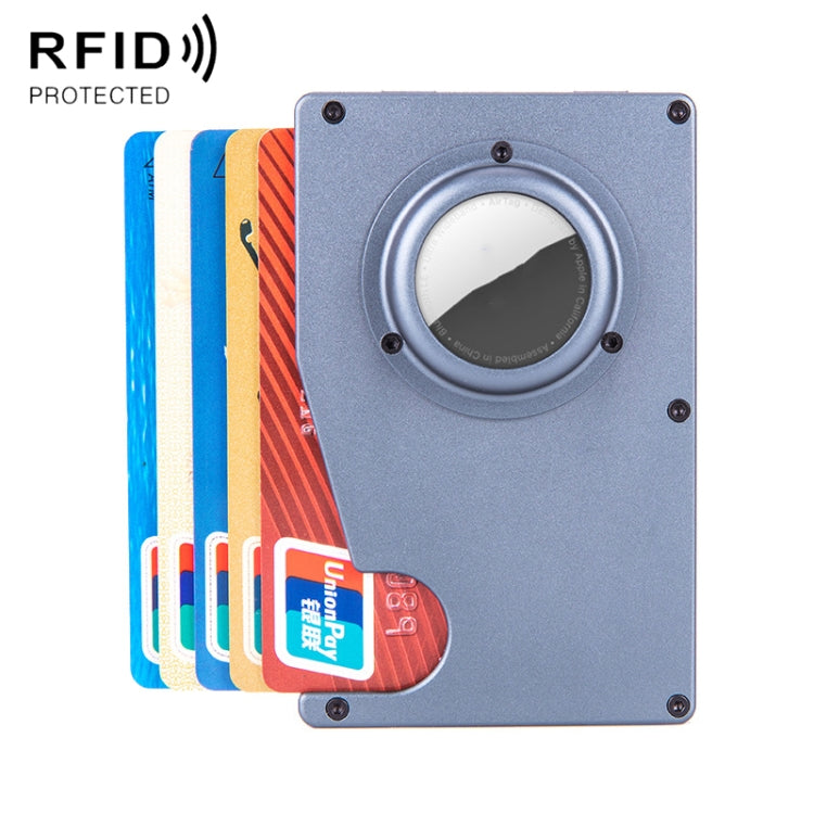 محفظة حاملة بطاقات مضادة للفقدان مع تقنية RFID لـ AirTag الجيل الثاني / AirTag الجيل الأول، أزرق، أسود، رمادي، فضي