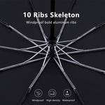 PARACHASE Large Ruggedized Shrink Retro Wind-Resistant Folding Umbrella, Blue, Black