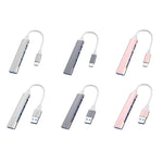 محطة إرساء صغيرة متعددة الوظائف 4 في 1، المواصفات: Type-C/USB-C 3.0 (فضي)، Type-C/USB-C 3.0 (فضي)، Type-C/USB-C 3.0 (رمادي)، Type-C/USB-C 3.0 (وردي)، USB 3.0 (فضي)، USB 3.0 (رمادي)، USB 3.0 (وردي)