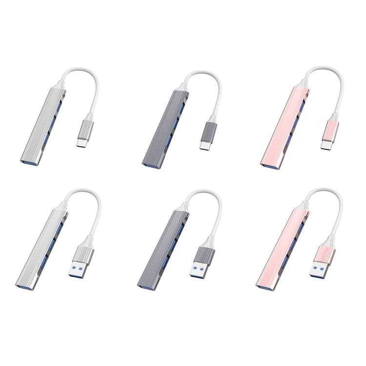 محطة إرساء صغيرة متعددة الوظائف 4 في 1، المواصفات: Type-C/USB-C 3.0 (فضي)، Type-C/USB-C 3.0 (فضي)، Type-C/USB-C 3.0 (رمادي)، Type-C/USB-C 3.0 (وردي)، USB 3.0 (فضي)، USB 3.0 (رمادي)، USB 3.0 (وردي)