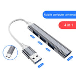محطة إرساء صغيرة متعددة الوظائف 4 في 1، المواصفات: Type-C/USB-C 3.0 (فضي)، Type-C/USB-C 3.0 (فضي)، Type-C/USB-C 3.0 (رمادي)، Type-C/USB-C 3.0 (وردي)، USB 3.0 (فضي)، USB 3.0 (رمادي)، USB 3.0 (وردي)