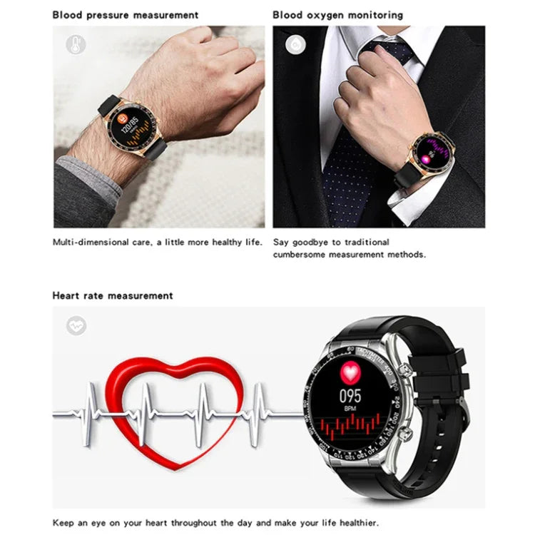 LOANIY E18 Pro Smart Bluetooth Calling Watch with NFC Function, Gold Silicone, Black Leather, Gold Leather, Black Silver Steel, Green Silver Steel