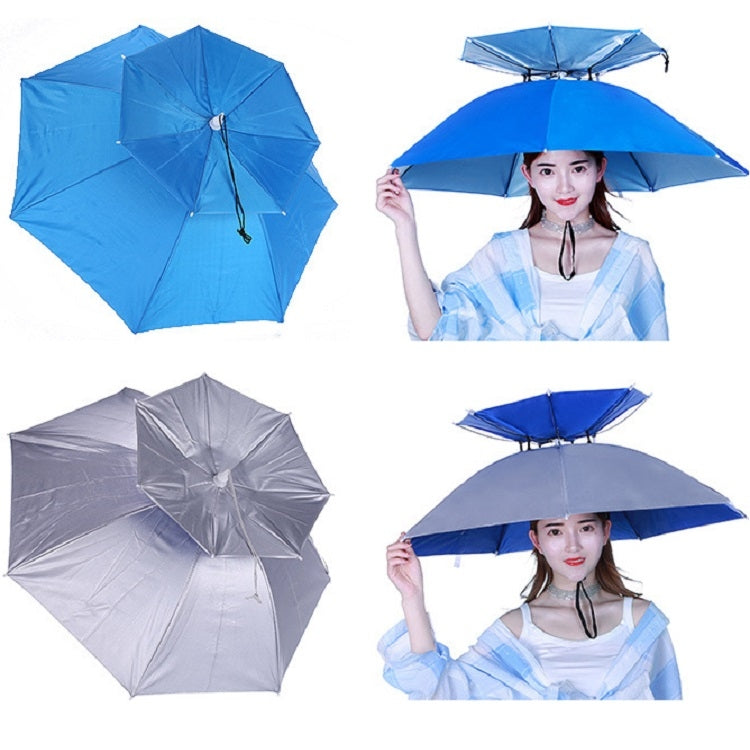 Double-layer Fishing Umbrella Hat Outdoor Sunscreen And Rainproof Folding Umbrella Hat, 95 Blue (Elastic Band), 95 Silver (Elastic Band), 95 Blue (Rubber Sleeve), 95 Silver (Rubber Sleeve), 80 Blue, 80 Camellia, 95 Blue Vinyl (Rubber Sleeve)           ...
