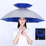 Double-layer Fishing Umbrella Hat Outdoor Sunscreen And Rainproof Folding Umbrella Hat, 95 Blue (Elastic Band), 95 Silver (Elastic Band), 95 Blue (Rubber Sleeve), 95 Silver (Rubber Sleeve), 80 Blue, 80 Camellia, 95 Blue Vinyl (Rubber Sleeve)           ...