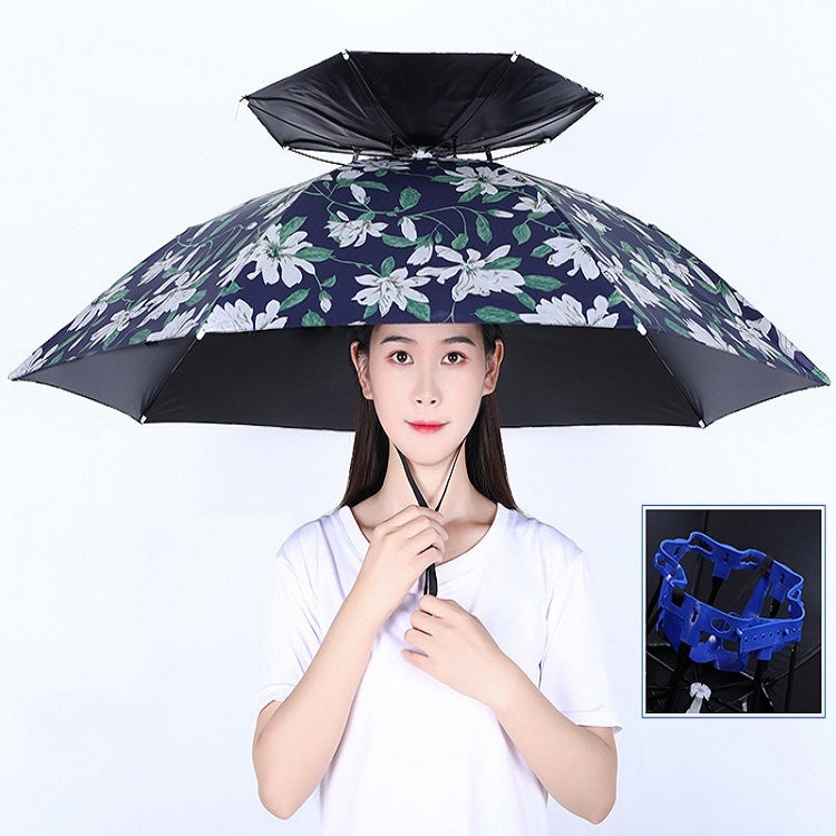 Double-layer Fishing Umbrella Hat Outdoor Sunscreen And Rainproof Folding Umbrella Hat, 95 Blue (Elastic Band), 95 Silver (Elastic Band), 95 Blue (Rubber Sleeve), 95 Silver (Rubber Sleeve), 80 Blue, 80 Camellia, 95 Blue Vinyl (Rubber Sleeve)           ...