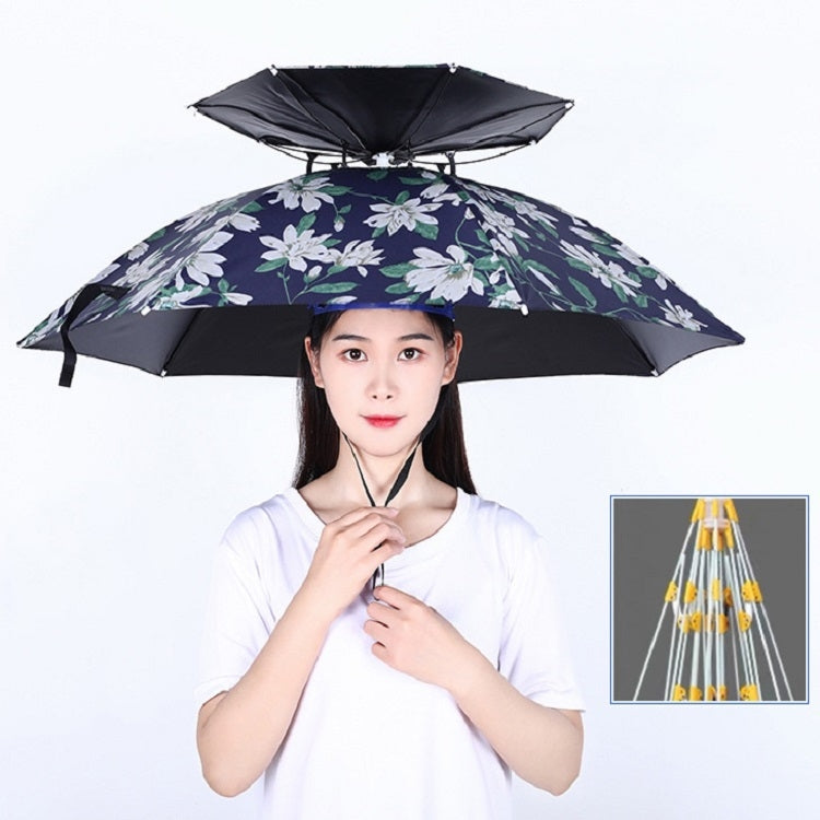 Double-layer Fishing Umbrella Hat Outdoor Sunscreen And Rainproof Folding Umbrella Hat, 95 Blue (Elastic Band), 95 Silver (Elastic Band), 95 Blue (Rubber Sleeve), 95 Silver (Rubber Sleeve), 80 Blue, 80 Camellia, 95 Blue Vinyl (Rubber Sleeve)           ...