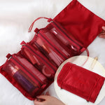 4-in-1 Reise-Kosmetiktasche aus wasserdichtem Netzgewebe für Damen, erhältlich in Rot, Grün, Schwarz, Violett, Khaki und Kirschrosa
