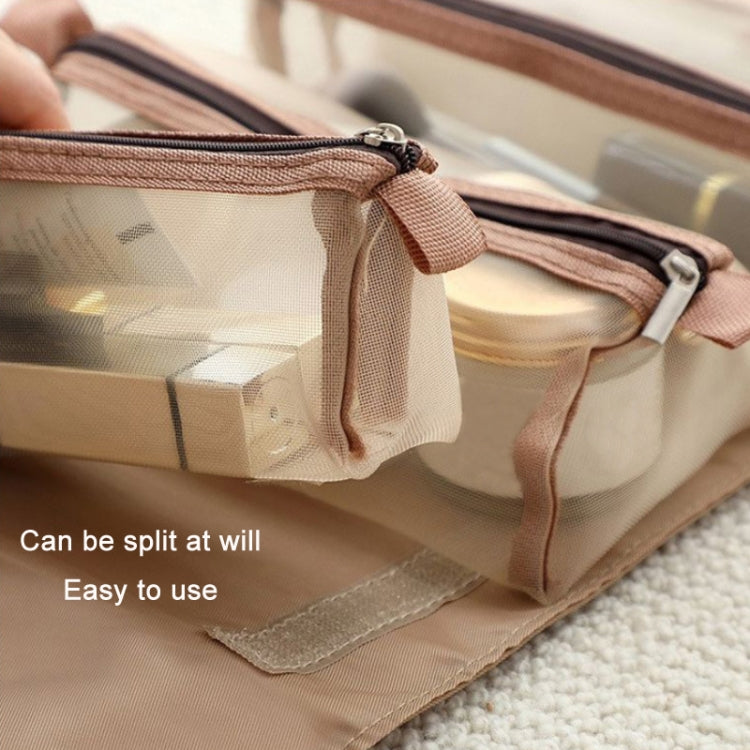 4-in-1 Reise-Kosmetiktasche aus wasserdichtem Netzgewebe für Damen, erhältlich in Rot, Grün, Schwarz, Violett, Khaki und Kirschrosa