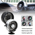 F102 Vehicle Dashboard Multi-function USB Colorful Lights Fan, Black, Silver