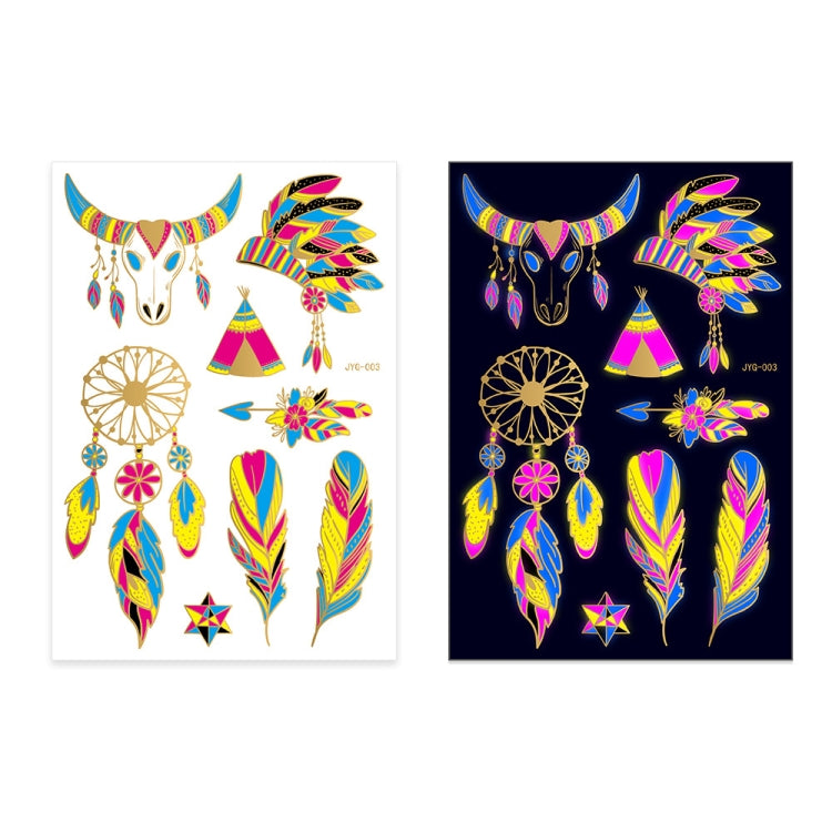 2 PCS Fluorescent Bronzing Waterproof Tattoo Stickers, JYG-001, JYG-002, JYG-003, JYG-004, JYG-005, JYG-006, JYG-007, JYG-008