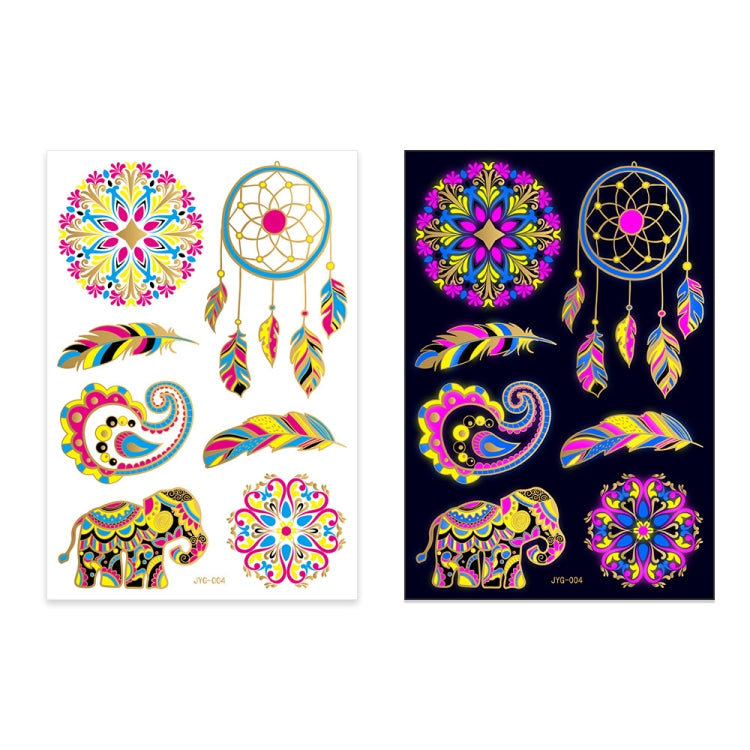 2 PCS Fluorescent Bronzing Waterproof Tattoo Stickers, JYG-001, JYG-002, JYG-003, JYG-004, JYG-005, JYG-006, JYG-007, JYG-008