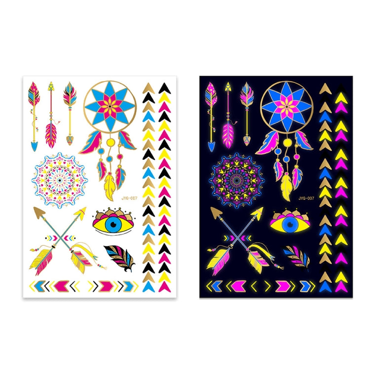 2 PCS Fluorescent Bronzing Waterproof Tattoo Stickers, JYG-001, JYG-002, JYG-003, JYG-004, JYG-005, JYG-006, JYG-007, JYG-008