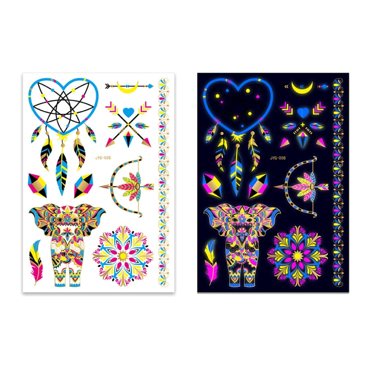 2 PCS Fluorescent Bronzing Waterproof Tattoo Stickers, JYG-001, JYG-002, JYG-003, JYG-004, JYG-005, JYG-006, JYG-007, JYG-008