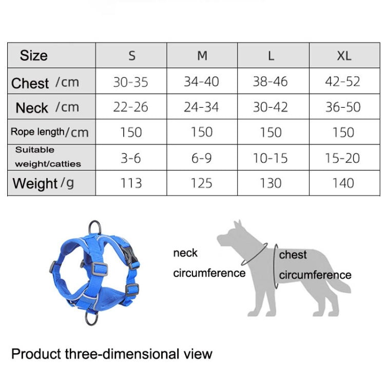 HT-864 Pet Traction Rope Reflective Breathable Dog Chest Strap Vest, Size:, S, M, L, XL
