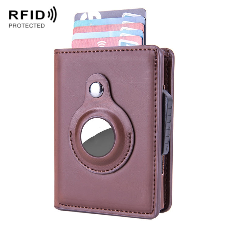 X-80 RFID Anti-theft Brushed Leather Card Holder For AirTag 2nd Gen / AirTag 1st Gen, Black, Blue, Coffee, Apricot, Carbon Fiber Black