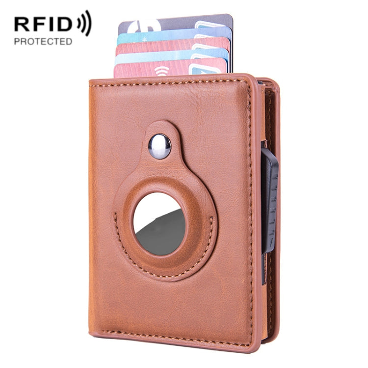 X-80 RFID Anti-theft Brushed Leather Card Holder For AirTag 2nd Gen / AirTag 1st Gen, Black, Blue, Coffee, Apricot, Carbon Fiber Black