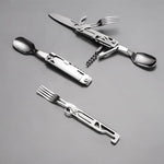 6-in-1 Folding Tableware (Fork/Knife/Spoon/Bottle Opener) for Camping and Survival