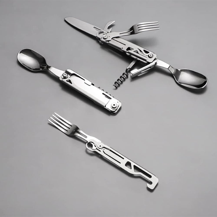 6-in-1 Folding Tableware (Fork/Knife/Spoon/Bottle Opener) for Camping and Survival