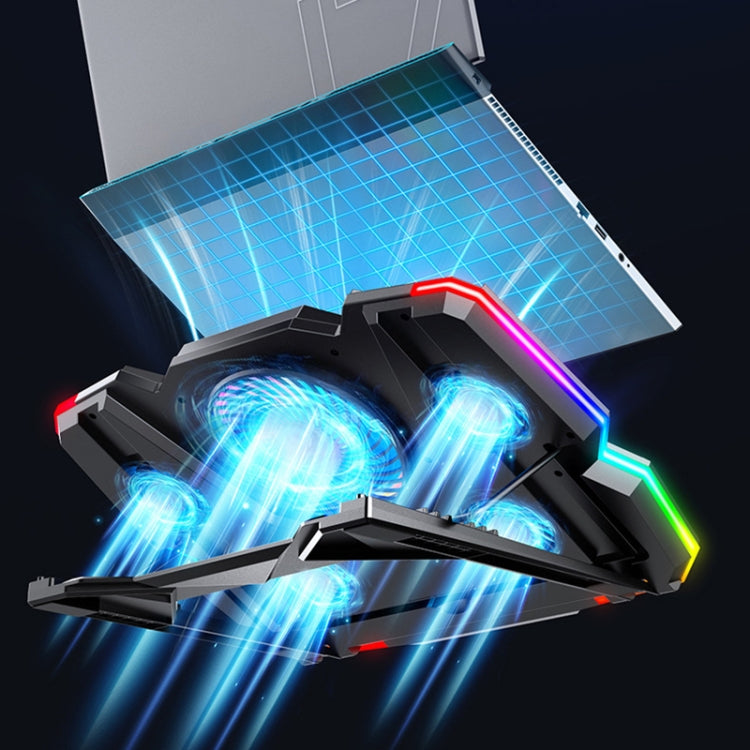 CoolCold  Five Fans 2 USB Ports Laptop Cooler Gaming Notebook Cool Stand,Version:, Touch Symphony Blue