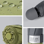 LY-0621 Five-Fold Six-bone Umbrella Simple Black Glue Sunscreen Umbrella, Six-bone Turmeric, Six-bone Midsummer Pink, Six-bone Haze Blue, Six-bone Matcha Green, Six-bone Navy, Six-bone Ink Green