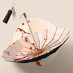 Retro Tri-Fold Wooden Handle 16-Bone Folding Sunscreen Parasol, Yunchun Tree, Sunset Mountains, Jiangnan Yi, Ao Hanmei, Chrysanthemum City