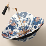 Retro Tri-Fold Wooden Handle 16-Bone Folding Sunscreen Parasol, Yunchun Tree, Sunset Mountains, Jiangnan Yi, Ao Hanmei, Chrysanthemum City