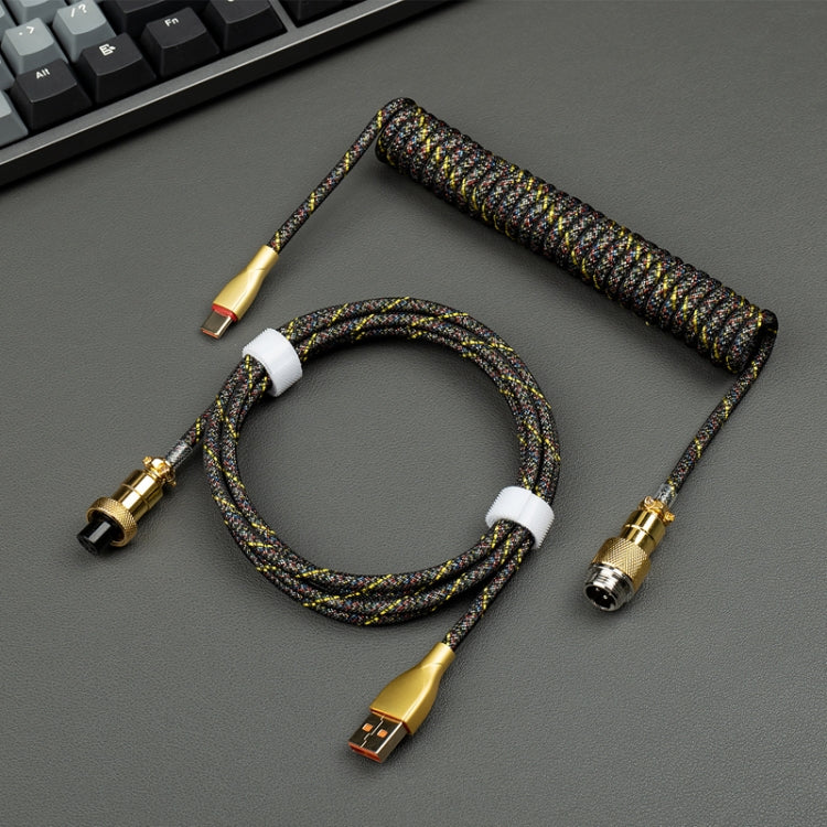 Mechanical Keyboard Spring Cable Gold-plated Aerial Plug, Yellow, Black