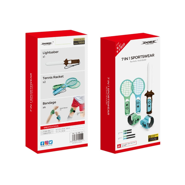 DOBE TNS-2123 Sports Lightsaber + Leg Strap + Tennis Racket + Wrist Strap 7 In 1 Sports Set For Nintendo Switch, DOBE 7 In 1