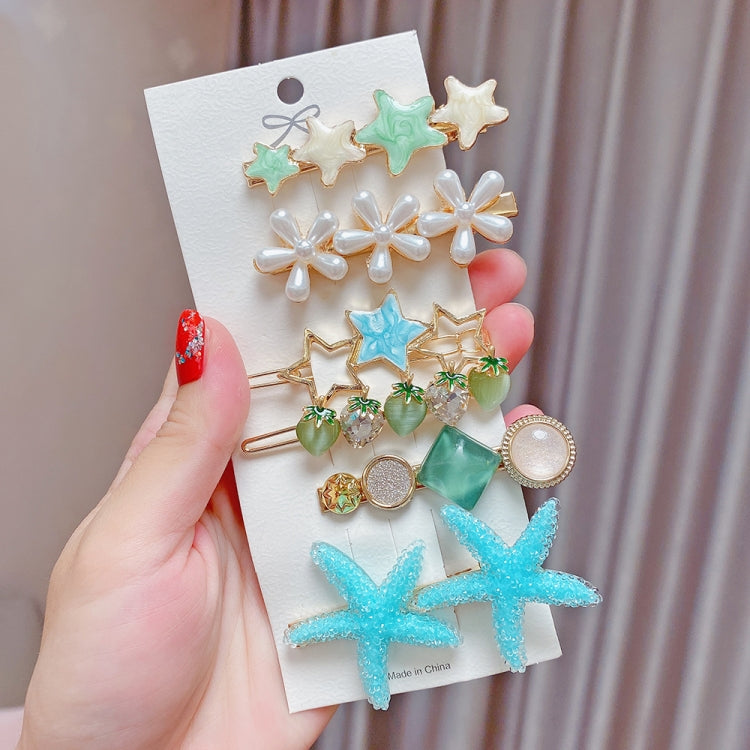 Alloy Colorful Hairpin Headgear Pearl Rhinestone Clip Set, 8PCS/Set Heavy Work, 8PCS/Set Cherry, 8PCS/Set Pink Cherry, 8PCS/Set Starfish, 7PCS/Set Mermaid, 4PCS/Set Light Blue, 6PCS/Set Purple, 6PCS/Set Fresh Green, 8PCS/Set Yellow, 7PCS/Set Yellow Hea...