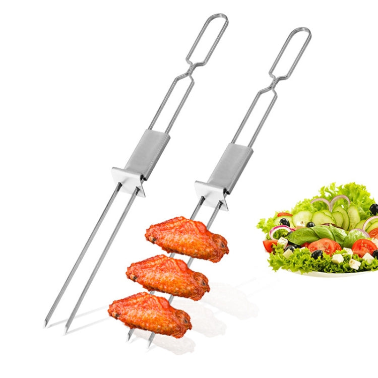 2 PCS Stainless Steel Semi-Automatic Double Head BBQ Fork Outdoor BBQ Tool, 2 PCS BBQ Tool