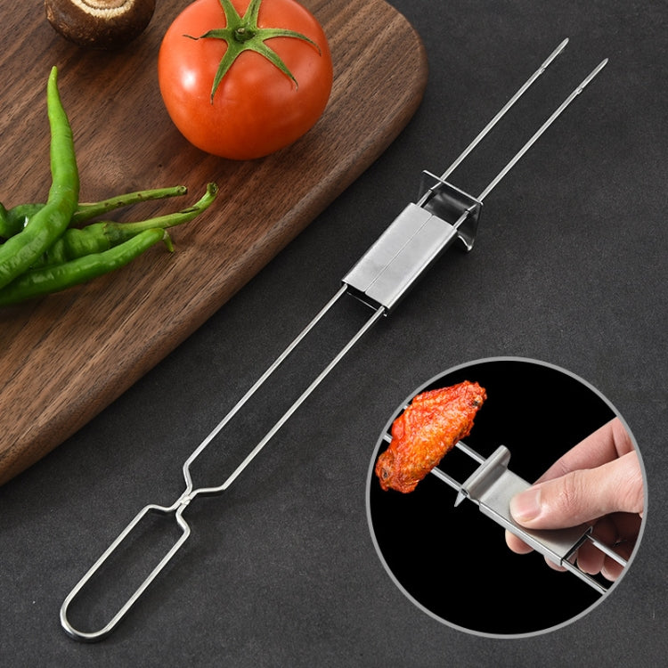 2 PCS Stainless Steel Semi-Automatic Double Head BBQ Fork Outdoor BBQ Tool, 2 PCS BBQ Tool