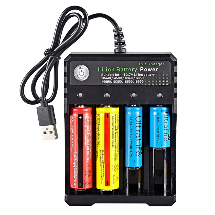 شاحن مستقل USB لأربع فتحات لبطارية ليثيوم 18650 4.2 فولت، 4 فتحات USB (أسود)