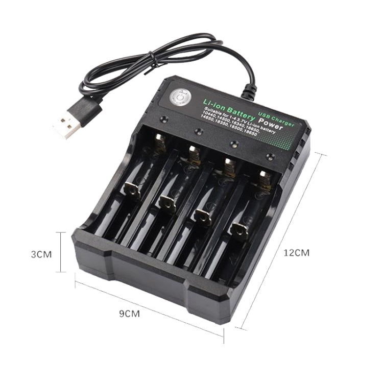 شاحن مستقل USB لأربع فتحات لبطارية ليثيوم 18650 4.2 فولت، 4 فتحات USB (أسود)