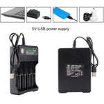 شاحن مستقل USB لأربع فتحات لبطارية ليثيوم 18650 4.2 فولت، 4 فتحات USB (أسود)
