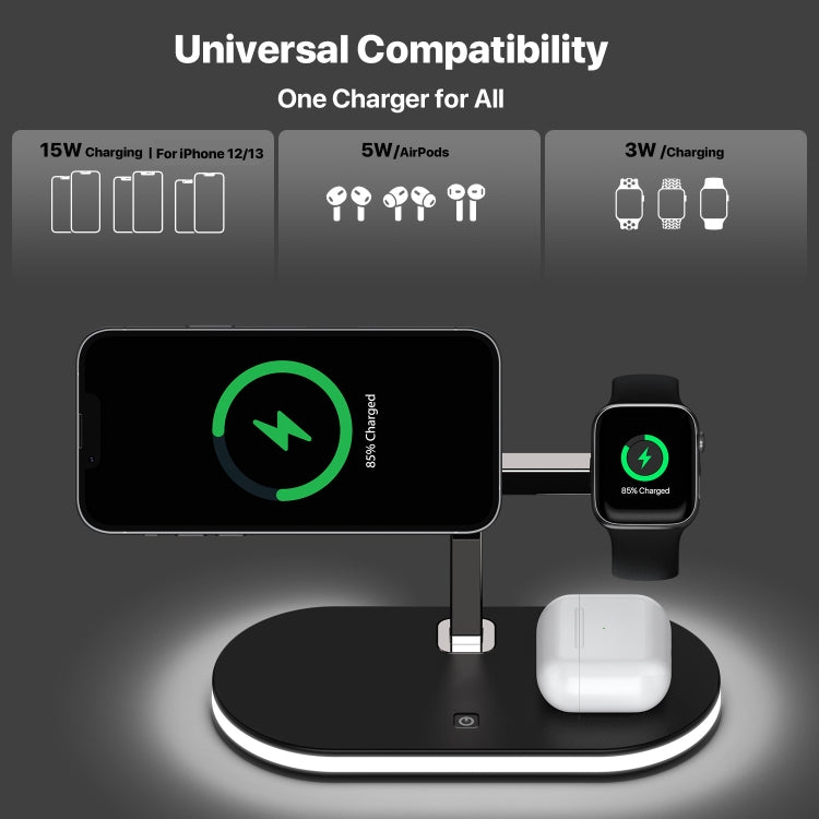 شاحن لاسلكي مكتبي من سبائك الألمنيوم 3 في 1 بقوة 15 واط UD23 للهواتف الذكية و iWatch و AirPods، UD23