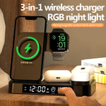 A37 30W 3-in-1 Wireless Charging Phone Stand with RGB Night Light & Alarm Clock Function, A37 30W White, A37 30W Black