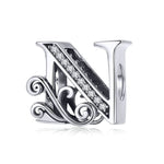 إكسسوارات خرز فضي من الزركون لصنع أساور DIY بحروف BSC030، الأنماط: A، B، C، D، E، F، G، H، I، J، K، L، M، N، O، P، Q، R، S، T، U، V، W، X، Y، Z