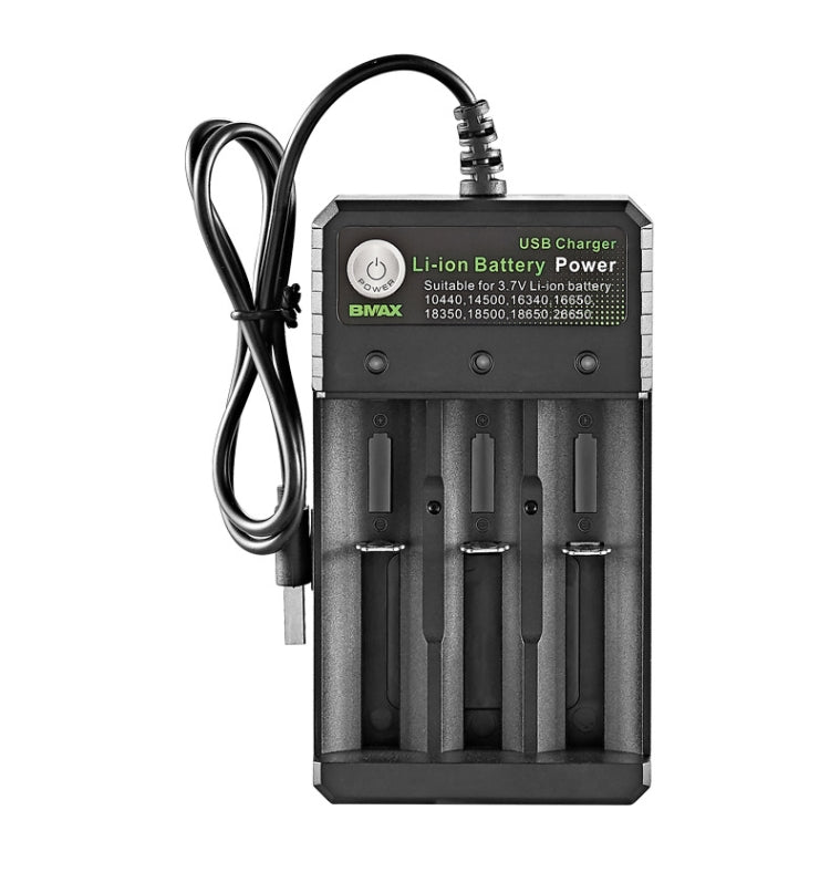 قاعدة شحن BMAX 18650 بثلاث فتحات USB لشحن بطاريات ليثيوم مستقلة 3.7/4.2 فولت، 3 فتحات USB (أسود)